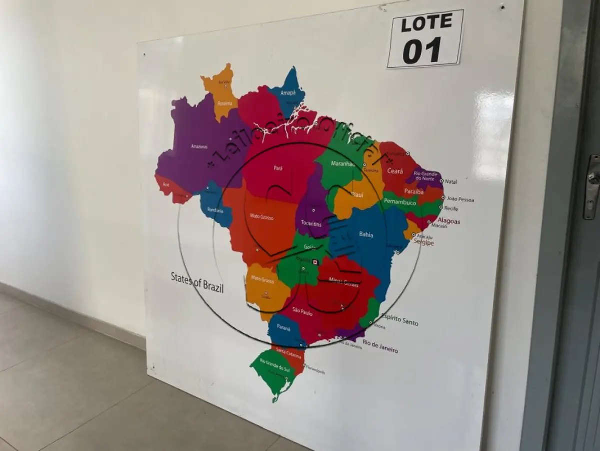 LOTE 001 - Mapa do Brasil colorido (aprox.: 1,5mx1,5)